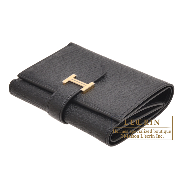 Hermes Bearn Conbine Black Chevre myzore goatskin Gold Hermes Bearn Conbine Black Chevre myzore goatskin Gold