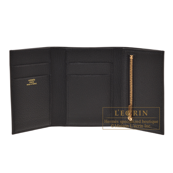 Hermes Bearn Conbine Black Chevre myzore goatskin Gold Hermes Bearn Conbine Black Chevre myzore goatskin Gold