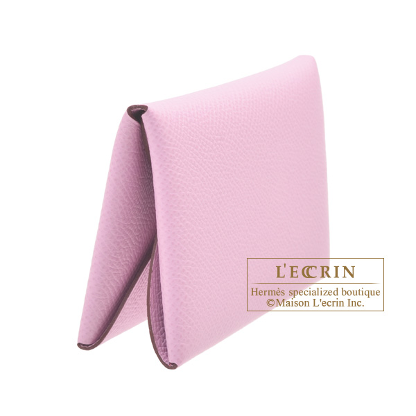 New With box Hermes calvi duo Leather Epsom card holder Pink