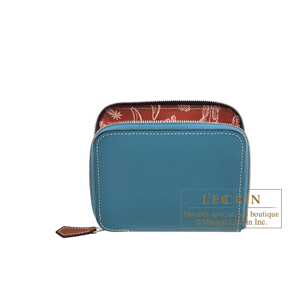 Hermes　Azap　Silk In Compact　New blue jean/　Paprika　Epsom leather/　Silk　Silver hardware