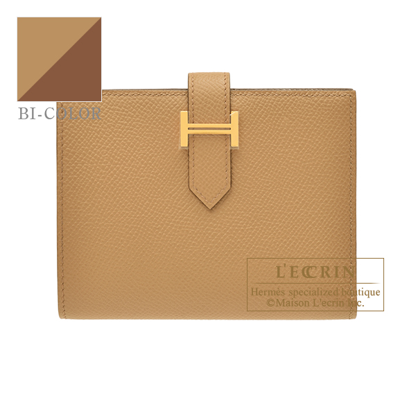 Hermes　Bearn compact Verso　Biscuit/　Alezan　Epsom leather　Gold hardware