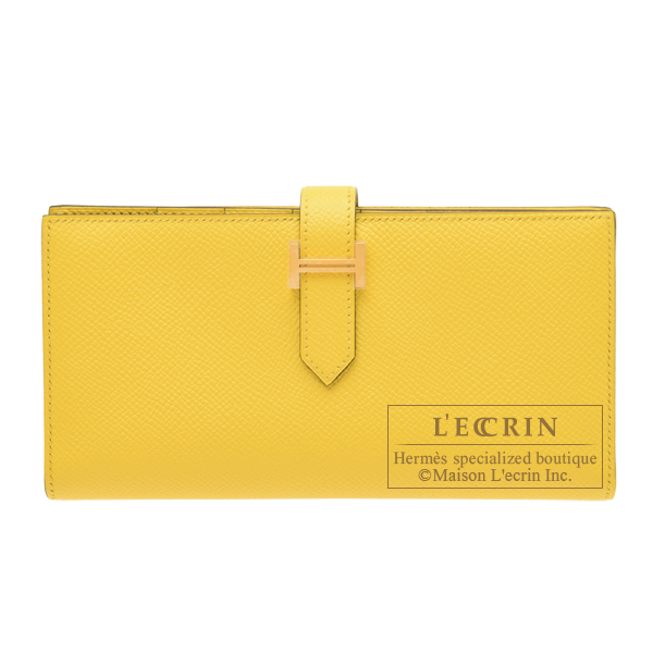 Hermes　Bearn Soufflet　Jaune de naples　Epsom leather　Gold hardware