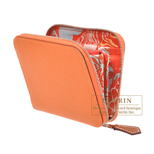Hermes Azap Silk In Compact Orange/ Capucine Epsom leather/ Silk Silver  hardware