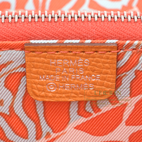 Hermes Azap Silk In Compact Orange/ Capucine Epsom leather/ Silk Silver  hardware