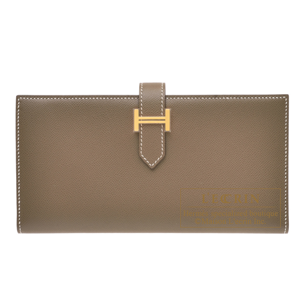 Hermes　Bearn Soufflet　Etoupe grey　Madame leather　Gold hardware