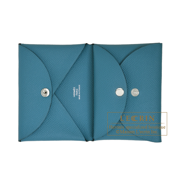 Hermes Calvi Duo Card Holder In Vert Fizz, Green Chevre Leather