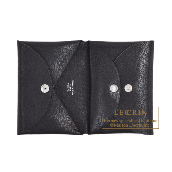 Hermes　Calvi Duo　Black　Chevre chamkila goatskin　Silver hardware