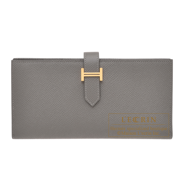 Hermes　Bearn Soufflet　Gris meyer　Epsom leather　Gold hardware