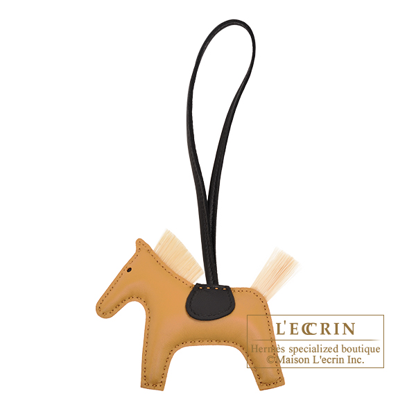 Hermes Rodeo charm Crin PM Sesame/Black/Natural Agneau/Horsehair