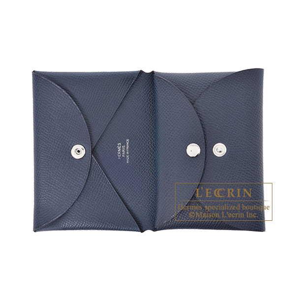 Hermes　Calvi Duo　Blue de presse　Epsom leather　Silver hardware