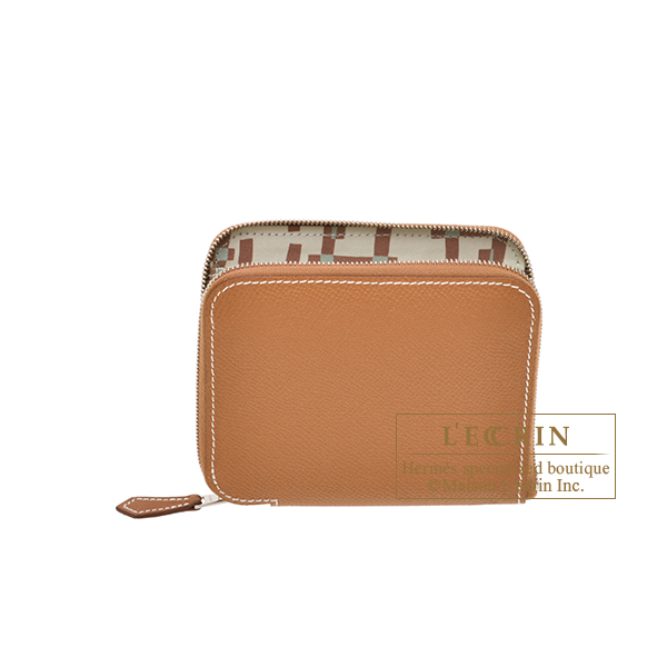 Hermes Azap Silk In Compact Gold Vert fizz Epsom leather Silk Silver hardware L ecrin Boutique Singapore