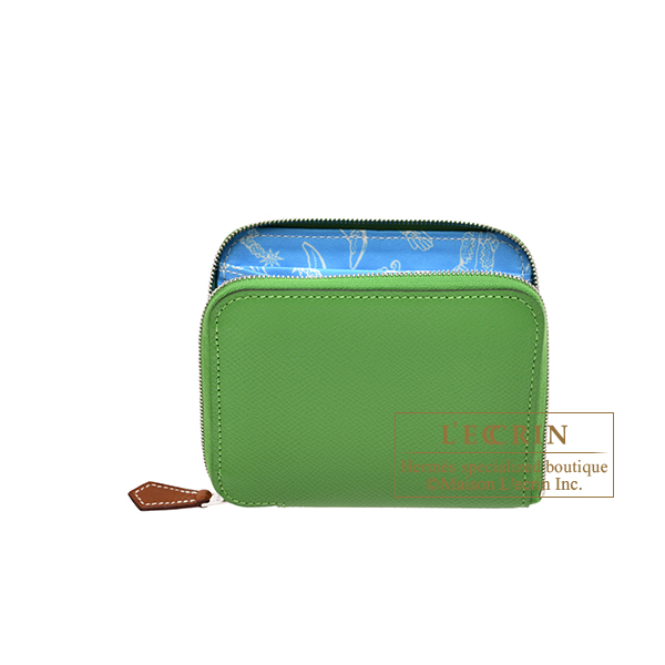 Hermes　Azap　Silk In Compact　Vert yucca/　Celeste　Epsom leather/Silk　Silver hardware