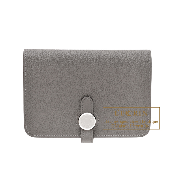Hermes　Dogon compact wallet　Gris meyer　Togo leather　Silver hardware