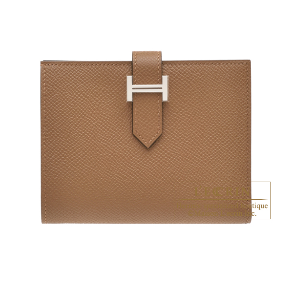 Hermes Bearn compact wallet Alezan Epsom leather Silver hardware