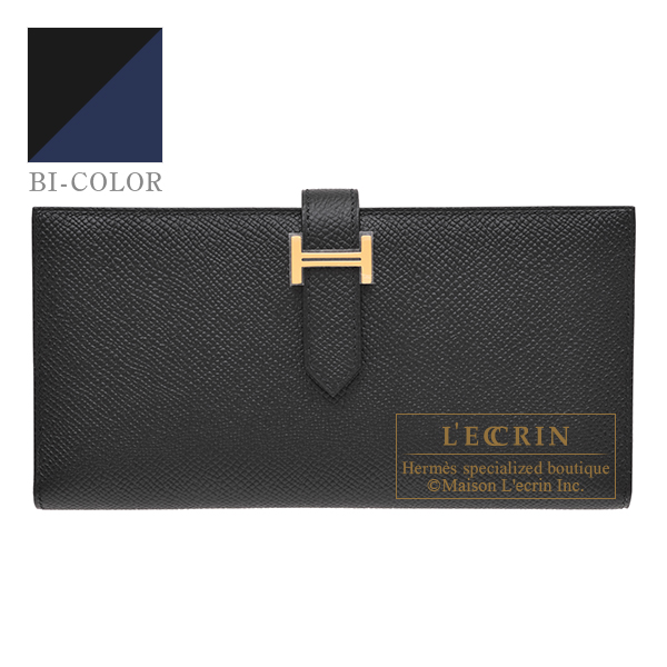 Hermes　Bearn Soufflet Verso　Black/　Blue navy　Epsom leather　Gold hardware