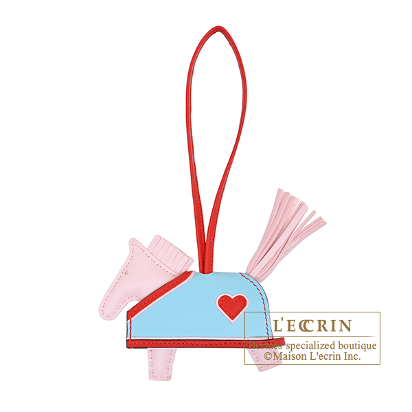 Hermes　Rodeo charm Robeo Coeur PM　Rose darling/Rouge radieux/Celeste　Agneau/Swift leather