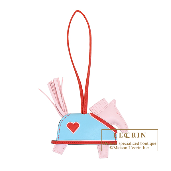 Hermes Rodeo charm Robeo Coeur PM Rose darling/Rouge radieux/Celeste Agneau/Swift leather