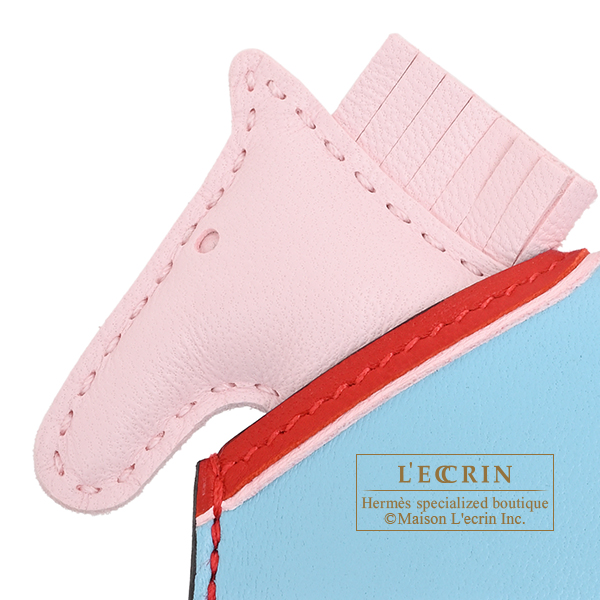 Hermes Rodeo charm Robeo Coeur PM Rose darling/Rouge radieux/Celeste Agneau/Swift leather