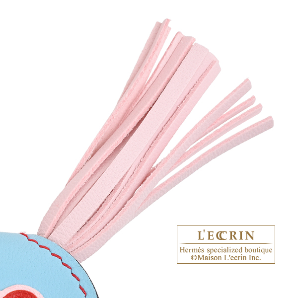 Hermes Rodeo charm Robeo Coeur PM Rose darling/Rouge radieux/Celeste Agneau/Swift leather