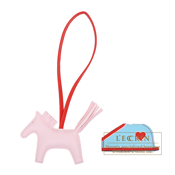 Hermes Rodeo charm Robeo Coeur PM Rose darling/Rouge radieux/Celeste Agneau/Swift leather