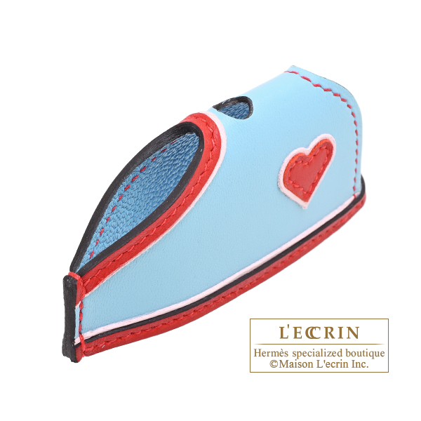 Hermes Rodeo charm Robeo Coeur PM Rose darling/Rouge radieux/Celeste Agneau/Swift leather