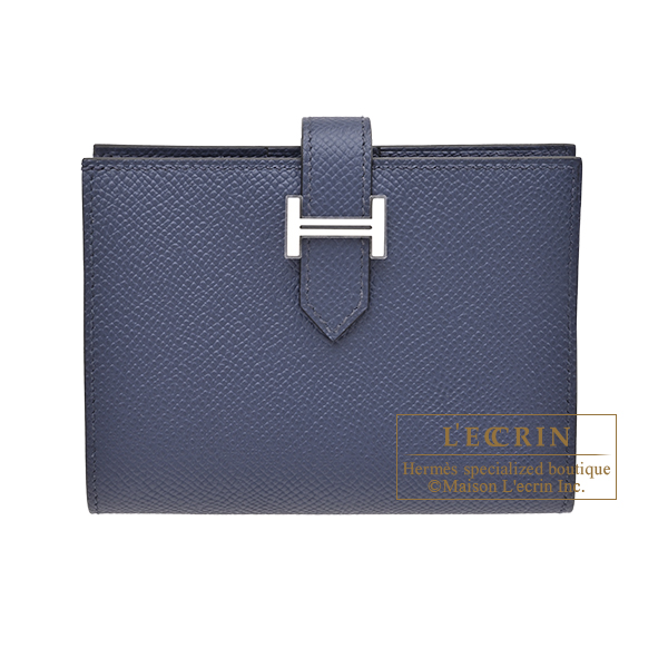 Hermes　Bearn compact wallet　Blue saphir　Epsom leather　Silver hardware