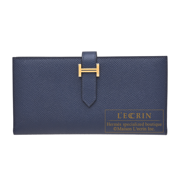 Hermes　Bearn Soufflet　Blue navy　Epsom leather　Gold hardware