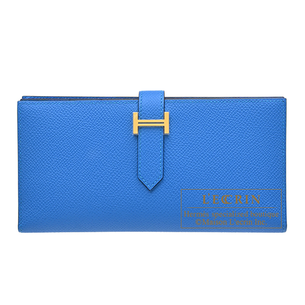 Hermes Bearn Soufflet Blue hydra Epsom leather Gold hardware