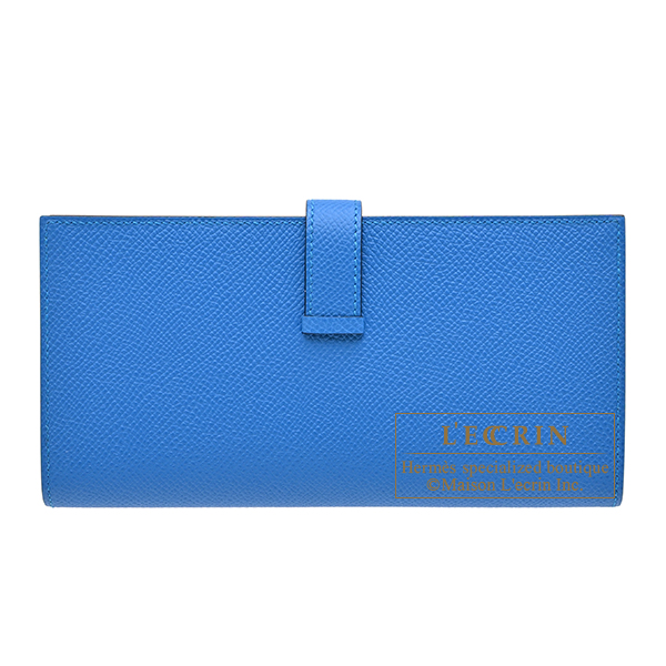 Hermes Bearn Soufflet Blue hydra Epsom leather Gold hardware