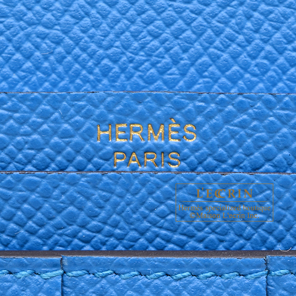 Hermes Bearn Soufflet Blue hydra Epsom leather Gold hardware