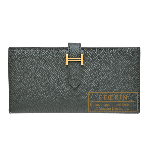 Hermes　Bearn Soufflet　Vert mangrove　Epsom leather　Gold hardware