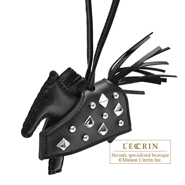 Hermes Rodeo charm Robeo Rock PM Black Agneau/Swift leather Silver hardware