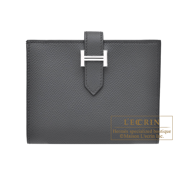 Hermes　Bearn compact wallet　Gris misty　Epsom leather　Silver hardware