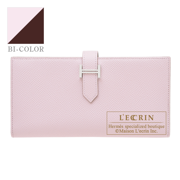 Hermes　Bearn Soufflet Verso　Mauve pale/　Rouge sellier　Epsom leather　Silver hardware