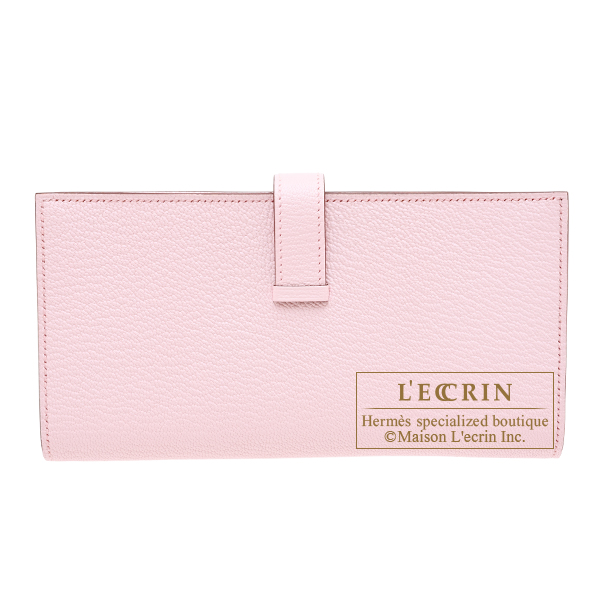 Hermes Bearn Soufflet Rose darling Chevre myzore goatskin Silver hardware