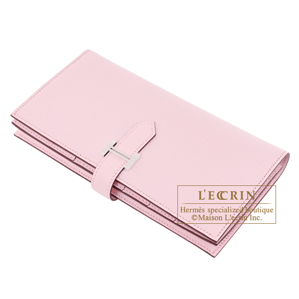 Hermes Bearn Soufflet Rose darling Chevre myzore goatskin Silver hardware