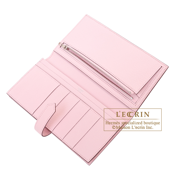 Hermes Bearn Soufflet Rose darling Chevre myzore goatskin Silver hardware