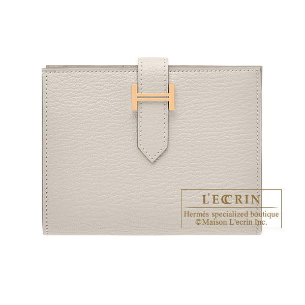 Hermes　Bearn compact wallet　Beton　Chevre myzore goatskin　Gold hardware