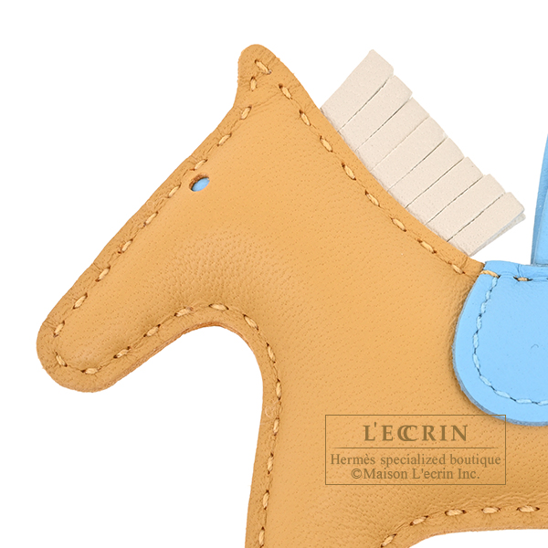 Hermes Rodeo charm PM Paille/Craie/Celeste Agneau