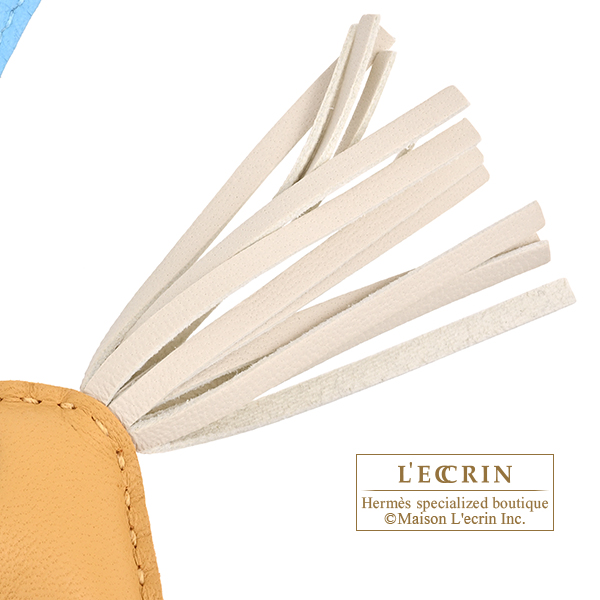 Hermes Rodeo charm PM Paille/Craie/Celeste Agneau