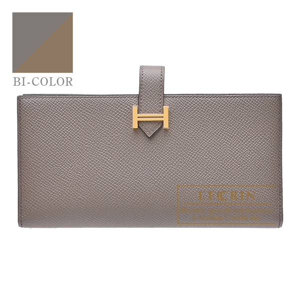 Hermes　Bearn Soufflet Verso　Etain/　Etoupe grey　Epsom leather　Gold hardware