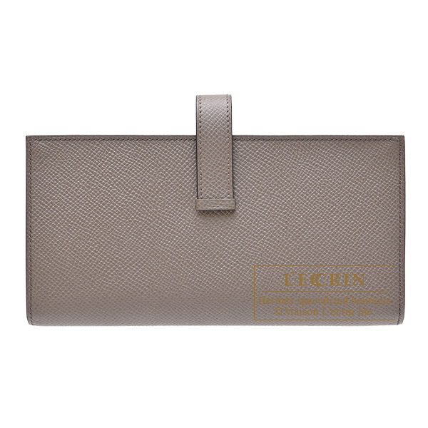 Hermes Bearn Soufflet Verso Etain/ Etoupe grey Epsom leather Gold hardware