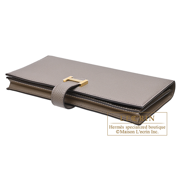Hermes Bearn Soufflet Verso Etain/ Etoupe grey Epsom leather Gold hardware