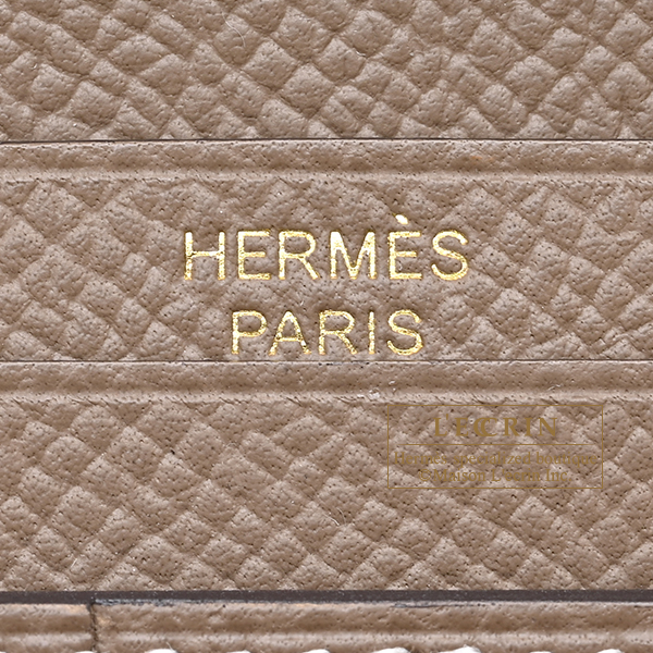 Hermes Bearn Soufflet Verso Etain/ Etoupe grey Epsom leather Gold hardware
