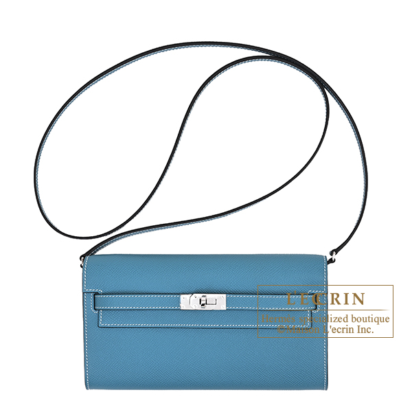 Hermes Kelly Long To Go New blue jean Epsom leather Silver hardware