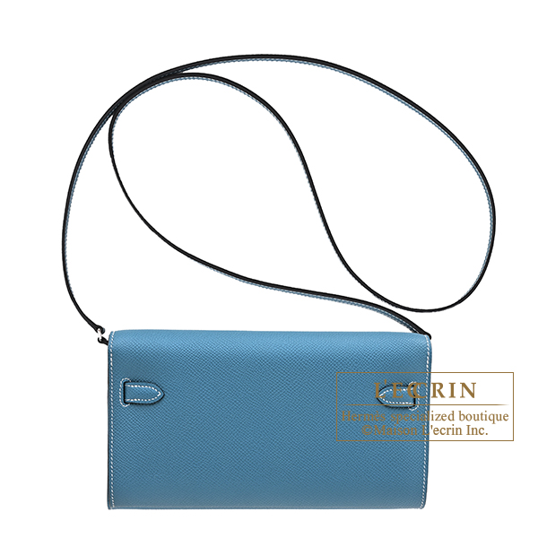 Hermes Kelly Long To Go New blue jean Epsom leather Silver hardware