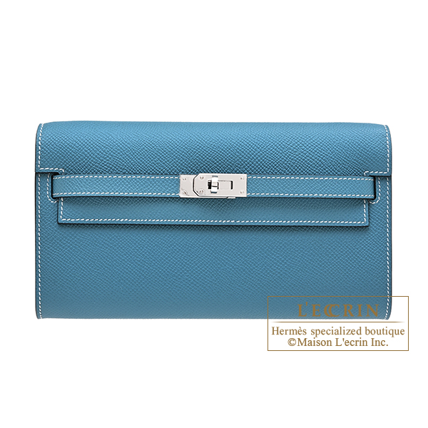 Hermes Kelly Long To Go New blue jean Epsom leather Silver hardware