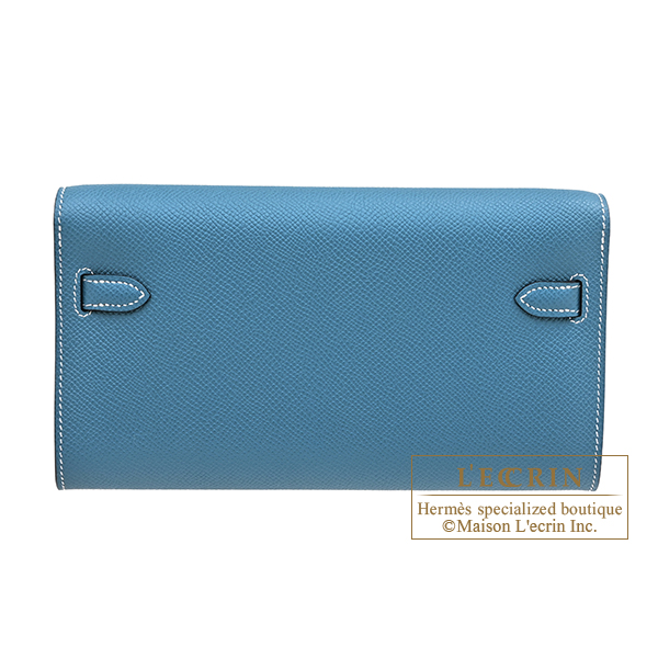Hermes Kelly Long To Go New blue jean Epsom leather Silver hardware