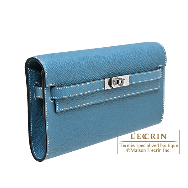 Hermes Kelly Long To Go New blue jean Epsom leather Silver hardware
