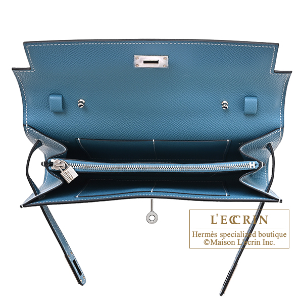 Hermes Kelly Long To Go New blue jean Epsom leather Silver hardware